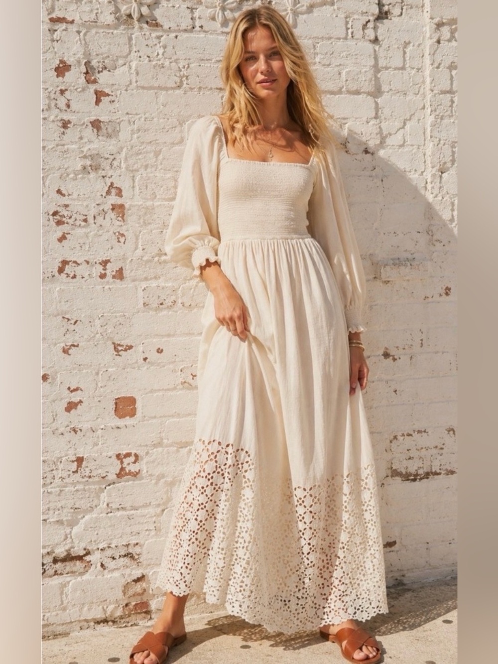 🤍 Free People Perfect Storm Cotton Eyelet Maxi Dress XS 🤍